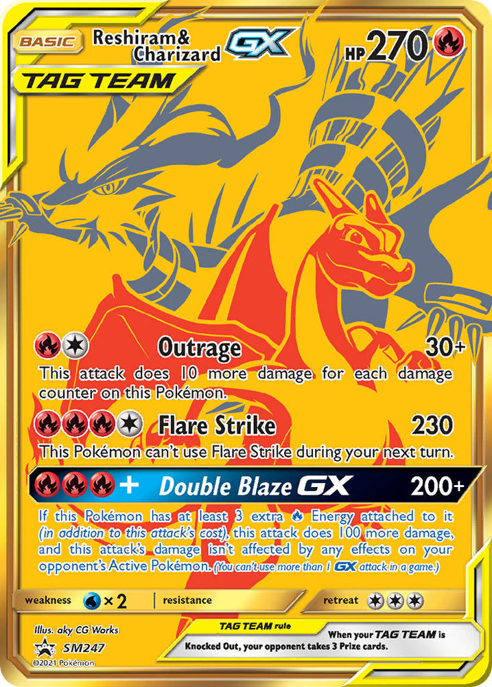 Reshiram GX Shiny Gold Metal Pokemon Card 