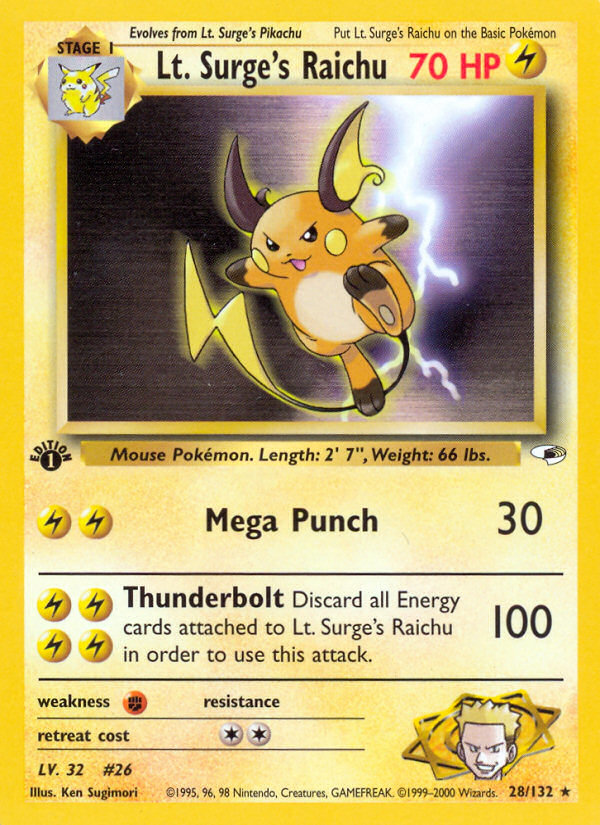 CGC Graded - Lt. Surge's Raichu (28/132) [Gym Heroes 1st Edition]